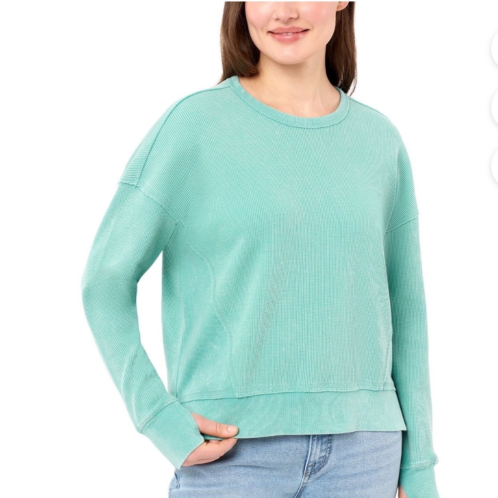 Seven7 woman’s Light Green Crewneck Sweater waffle seven 7